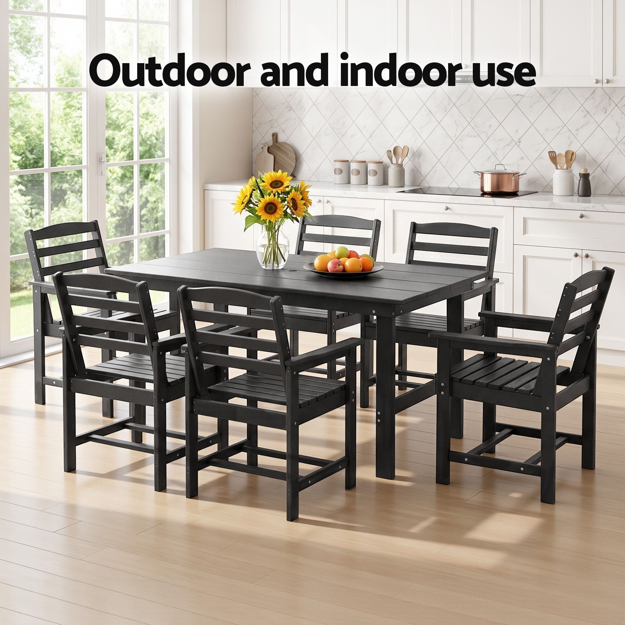 7 Piece Outdoor Dining Set with HDPE Table and Chairs - Black - Furniture > Outdoor > Outdoor Dining Sets - Rivercity House & Home Co. (ABN 18 642 972 209) - Affordable Modern Furniture Australia
