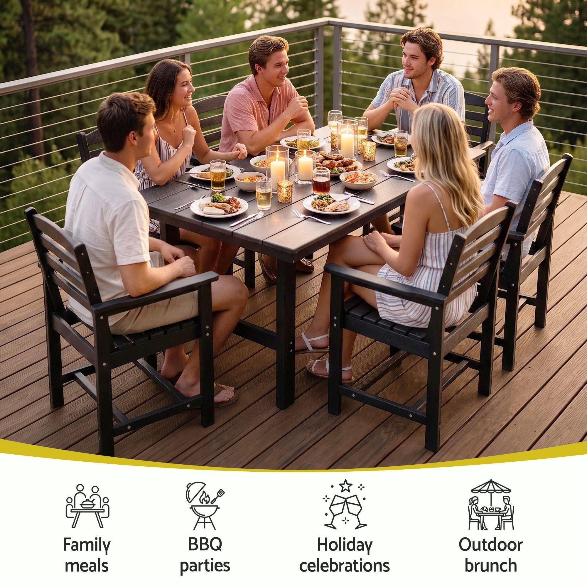 7 Piece Outdoor Dining Set with HDPE Table and Chairs - Black - Furniture > Outdoor > Outdoor Dining Sets - Rivercity House & Home Co. (ABN 18 642 972 209) - Affordable Modern Furniture Australia