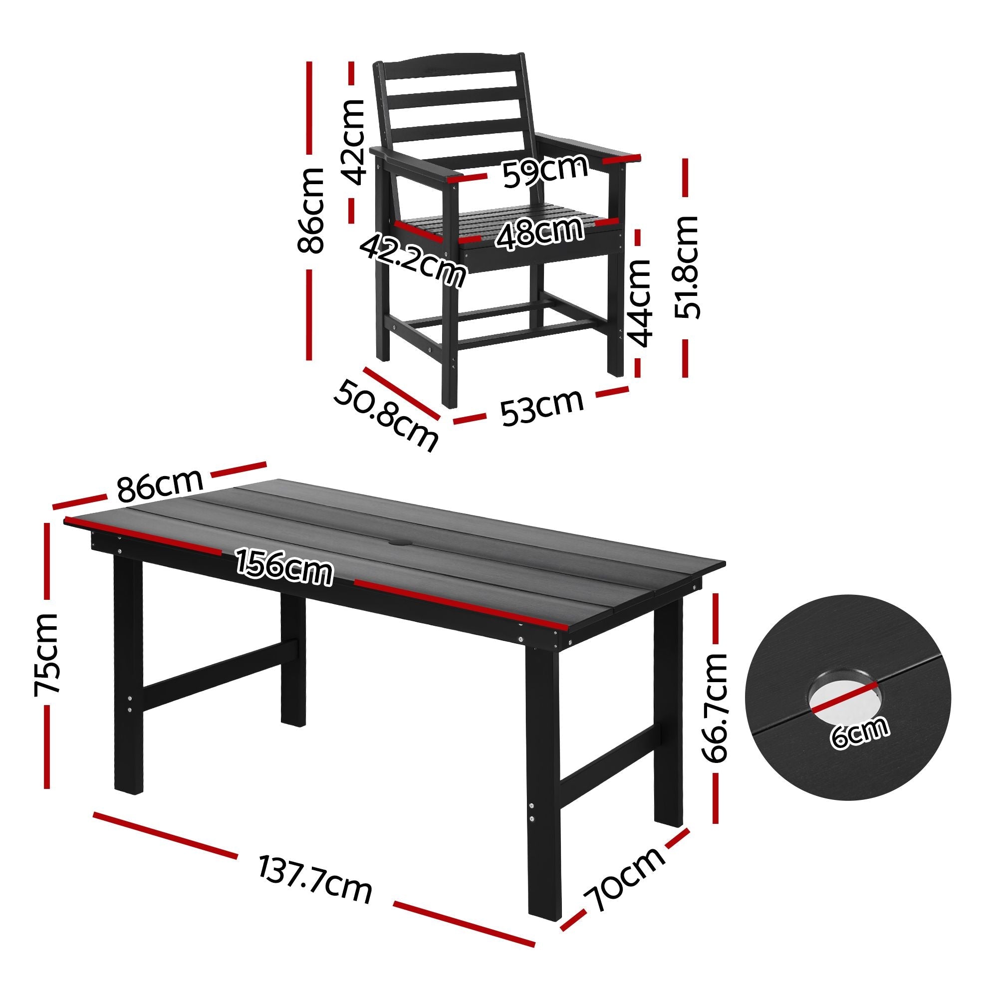 7 Piece Outdoor Dining Set with HDPE Table and Chairs - Black - Furniture > Outdoor > Outdoor Dining Sets - Rivercity House & Home Co. (ABN 18 642 972 209) - Affordable Modern Furniture Australia