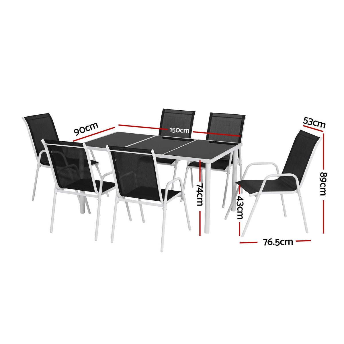 7 Piece Outdoor Dining Set with Steel Table & Textilene Chairs - Black - Furniture > Outdoor > Outdoor Dining Sets - Rivercity House & Home Co. (ABN 18 642 972 209) - Affordable Modern Furniture Australia