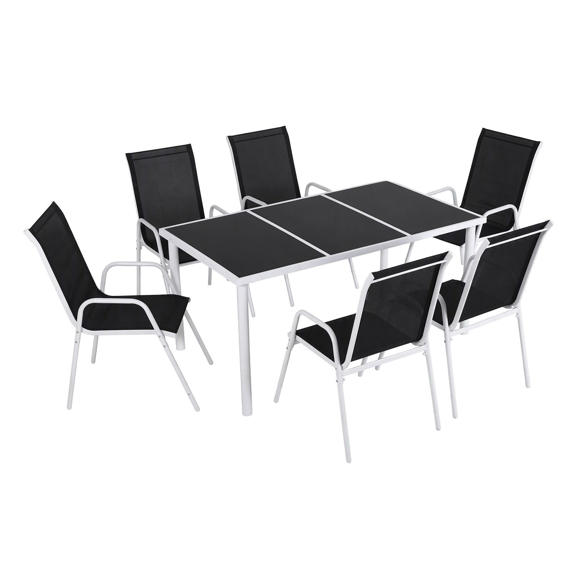 7 Piece Outdoor Dining Set with Steel Table & Textilene Chairs - Black - Furniture > Outdoor > Outdoor Dining Sets - Rivercity House & Home Co. (ABN 18 642 972 209) - Affordable Modern Furniture Australia