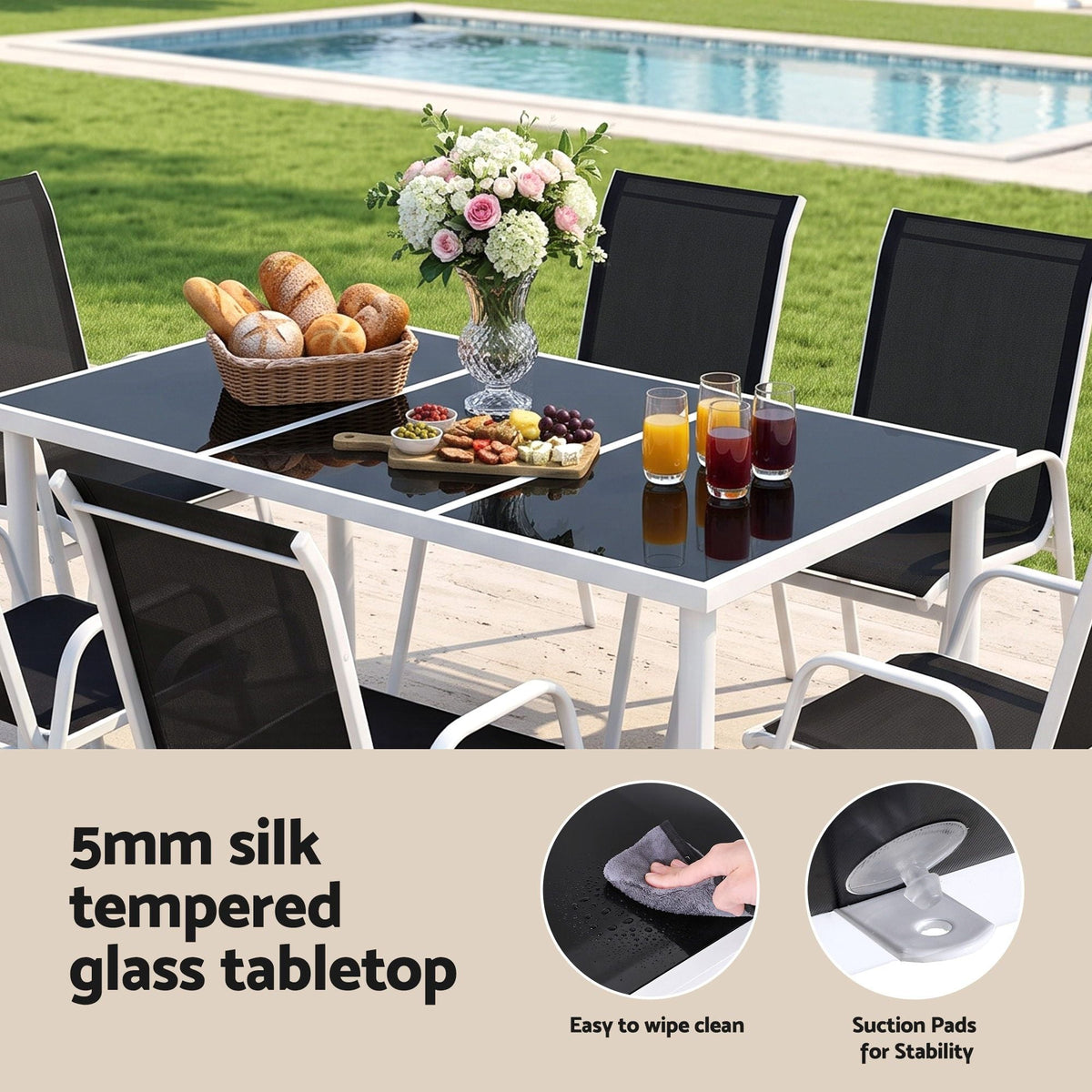 7 Piece Outdoor Dining Set with Steel Table & Textilene Chairs - Black - Furniture > Outdoor > Outdoor Dining Sets - Rivercity House & Home Co. (ABN 18 642 972 209) - Affordable Modern Furniture Australia