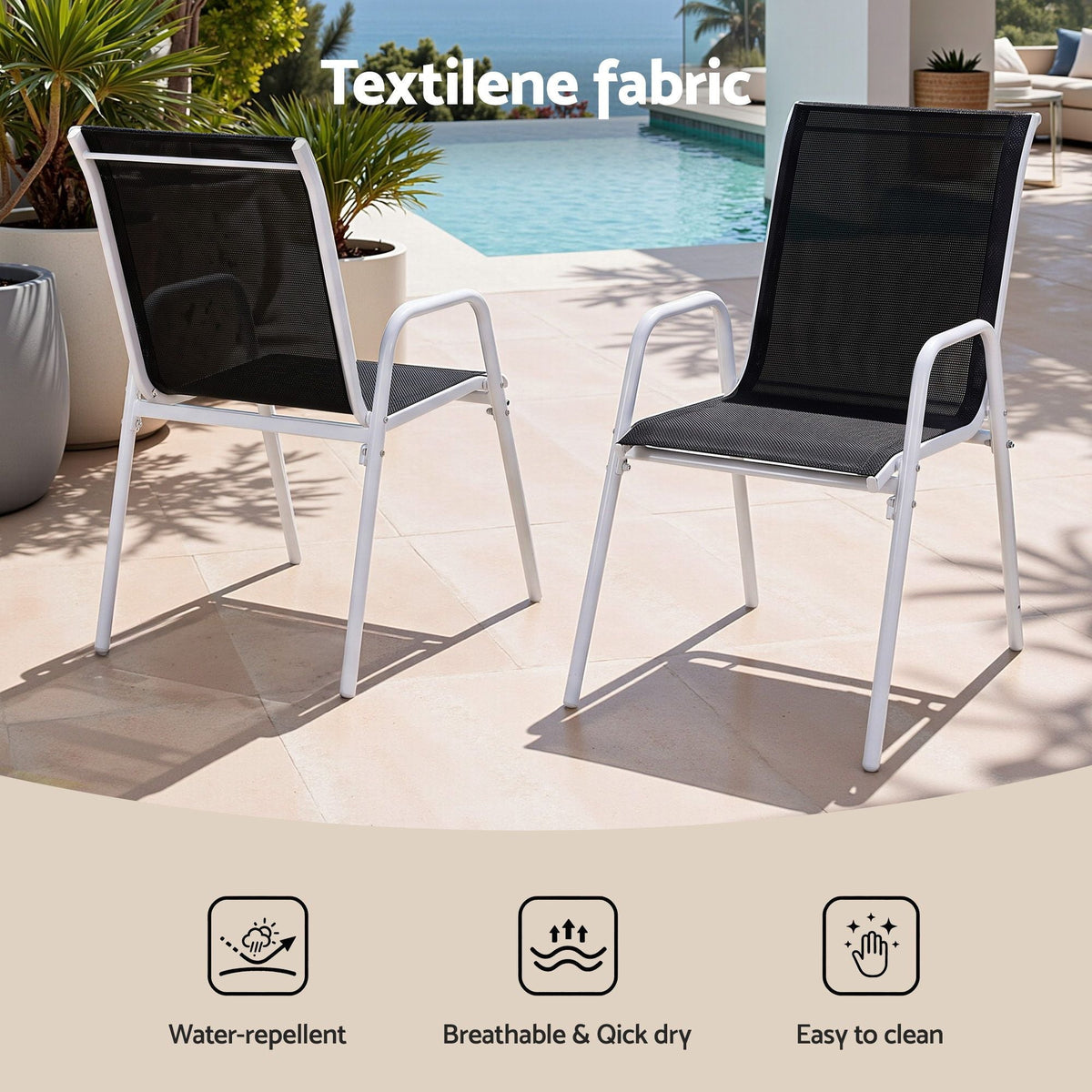 7 Piece Outdoor Dining Set with Steel Table & Textilene Chairs - Black - Furniture > Outdoor > Outdoor Dining Sets - Rivercity House & Home Co. (ABN 18 642 972 209) - Affordable Modern Furniture Australia