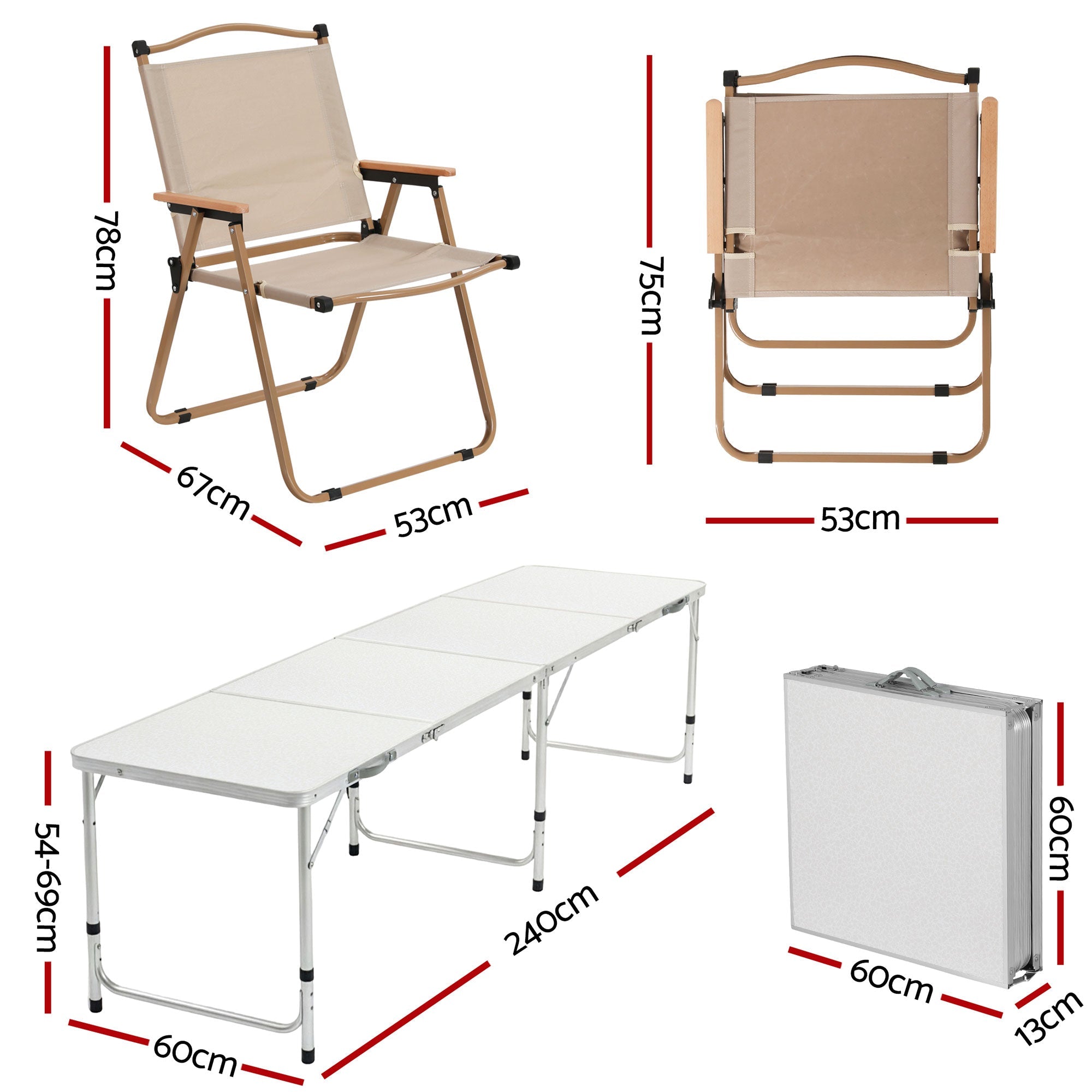 7-Piece Outdoor Folding Camping Table and Chair Set - Aluminium - Outdoor Recreation > Camping > Camp Furniture - Rivercity House & Home Co. (ABN 18 642 972 209) - Affordable Modern Furniture Australia