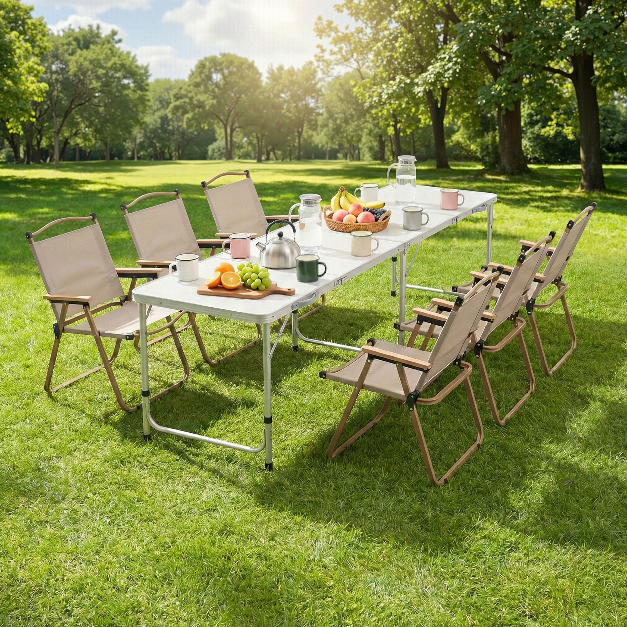 7-Piece Outdoor Folding Camping Table and Chair Set - Aluminium - Outdoor Recreation > Camping > Camp Furniture - Rivercity House & Home Co. (ABN 18 642 972 209) - Affordable Modern Furniture Australia