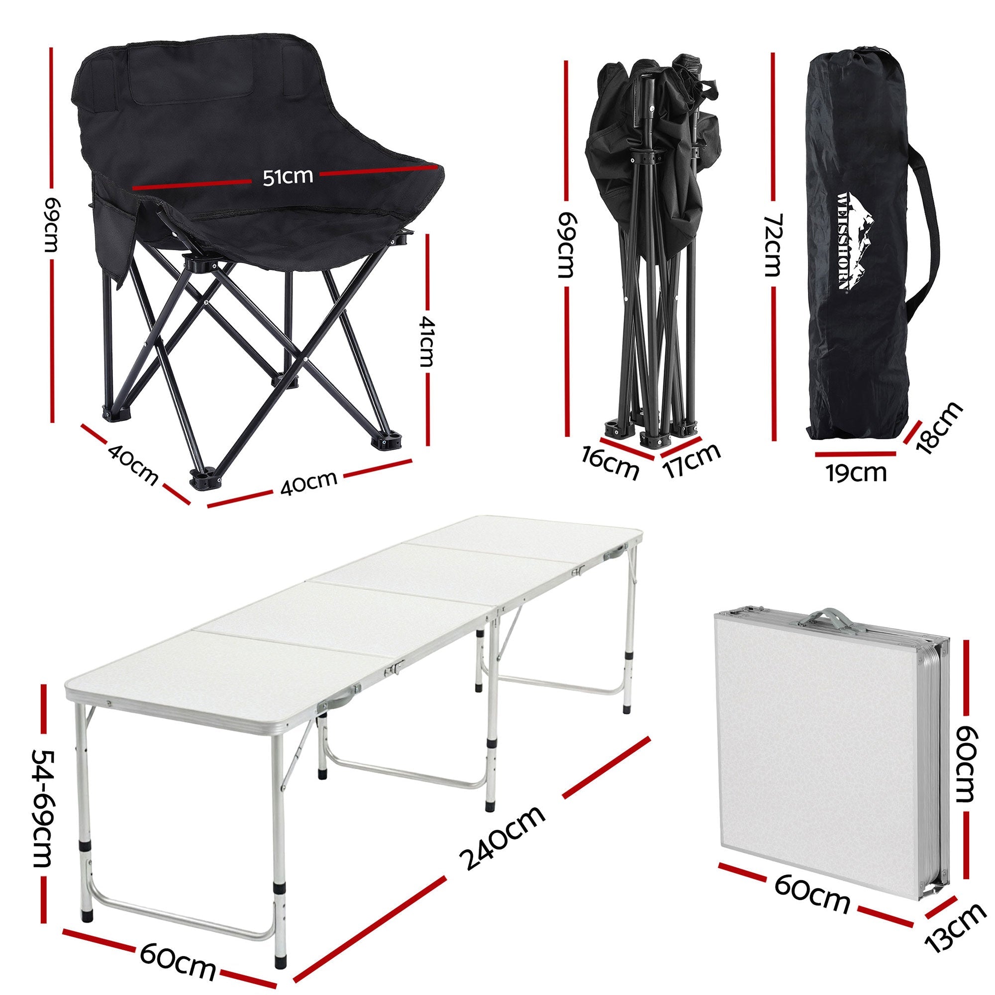 7-Piece Outdoor Folding Camping Table and Chairs Set - Aluminium Steel - Outdoor Recreation > Camping > Camp Furniture - Rivercity House & Home Co. (ABN 18 642 972 209) - Affordable Modern Furniture Australia