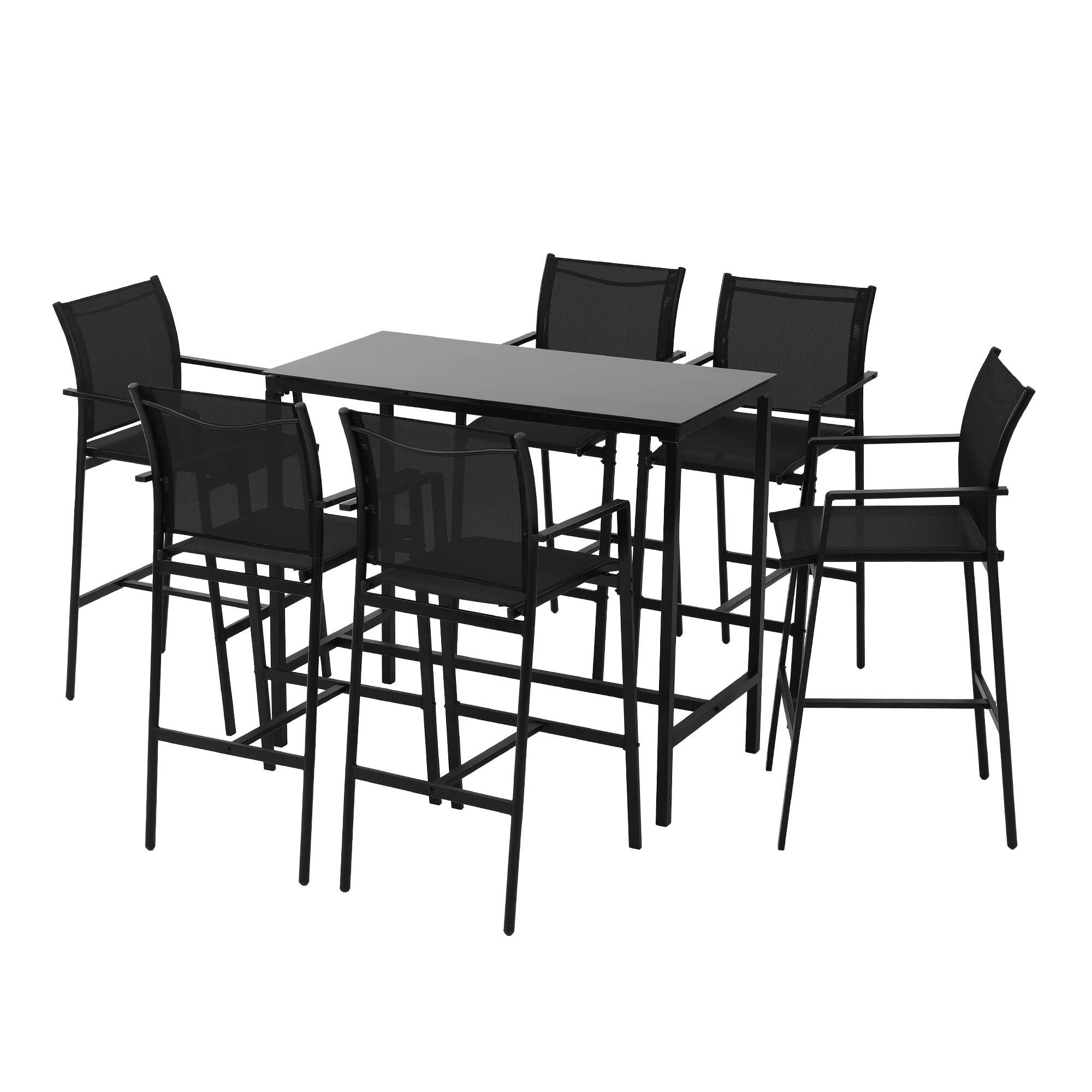 7-Piece Outdoor Steel Bar Set with Table and Stools - Black - Furniture > Bar Stools & Chairs > Table & Bar Stools - Rivercity House & Home Co. (ABN 18 642 972 209) - Affordable Modern Furniture Australia