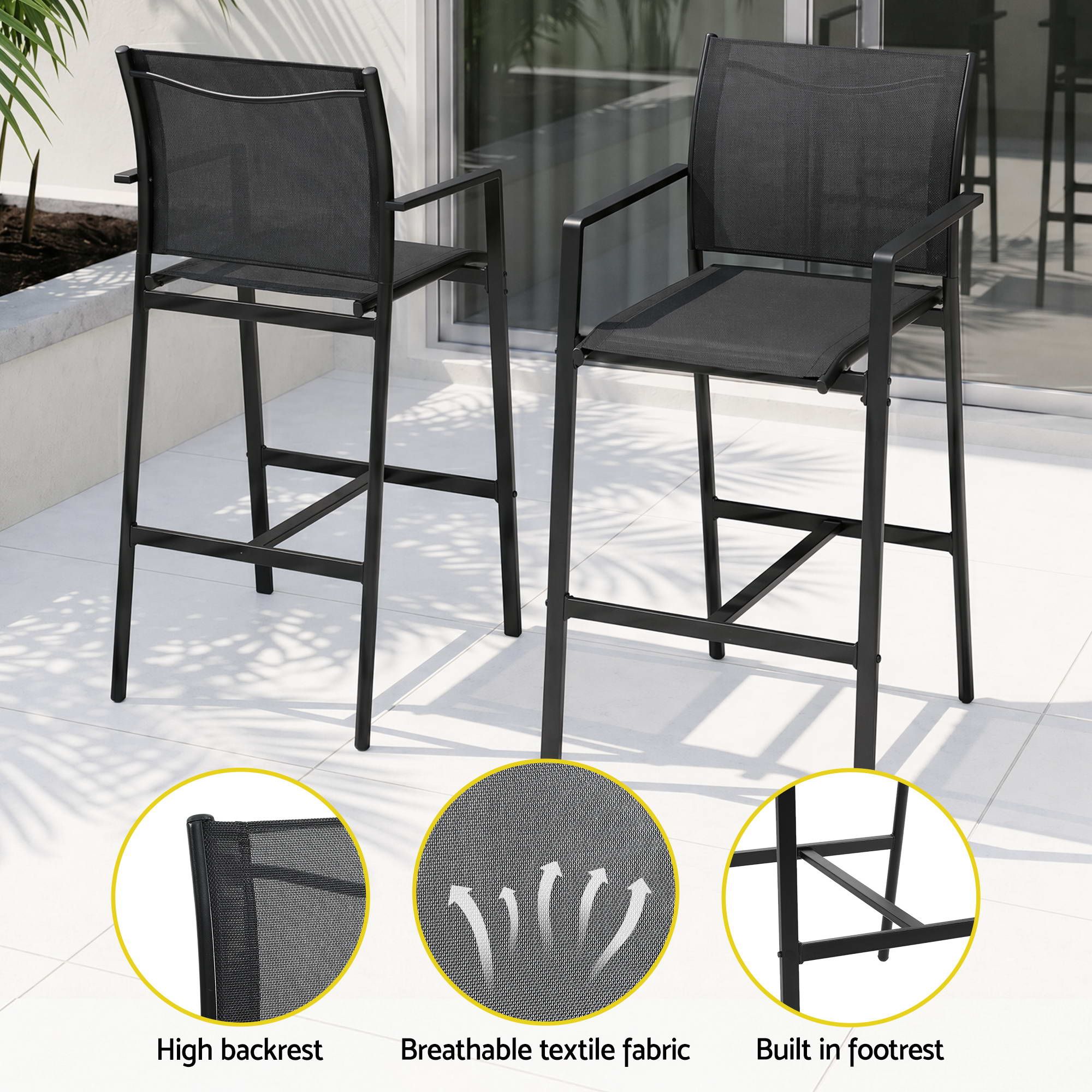 7-Piece Outdoor Steel Bar Set with Table and Stools - Black - Furniture > Bar Stools & Chairs > Table & Bar Stools - Rivercity House & Home Co. (ABN 18 642 972 209) - Affordable Modern Furniture Australia