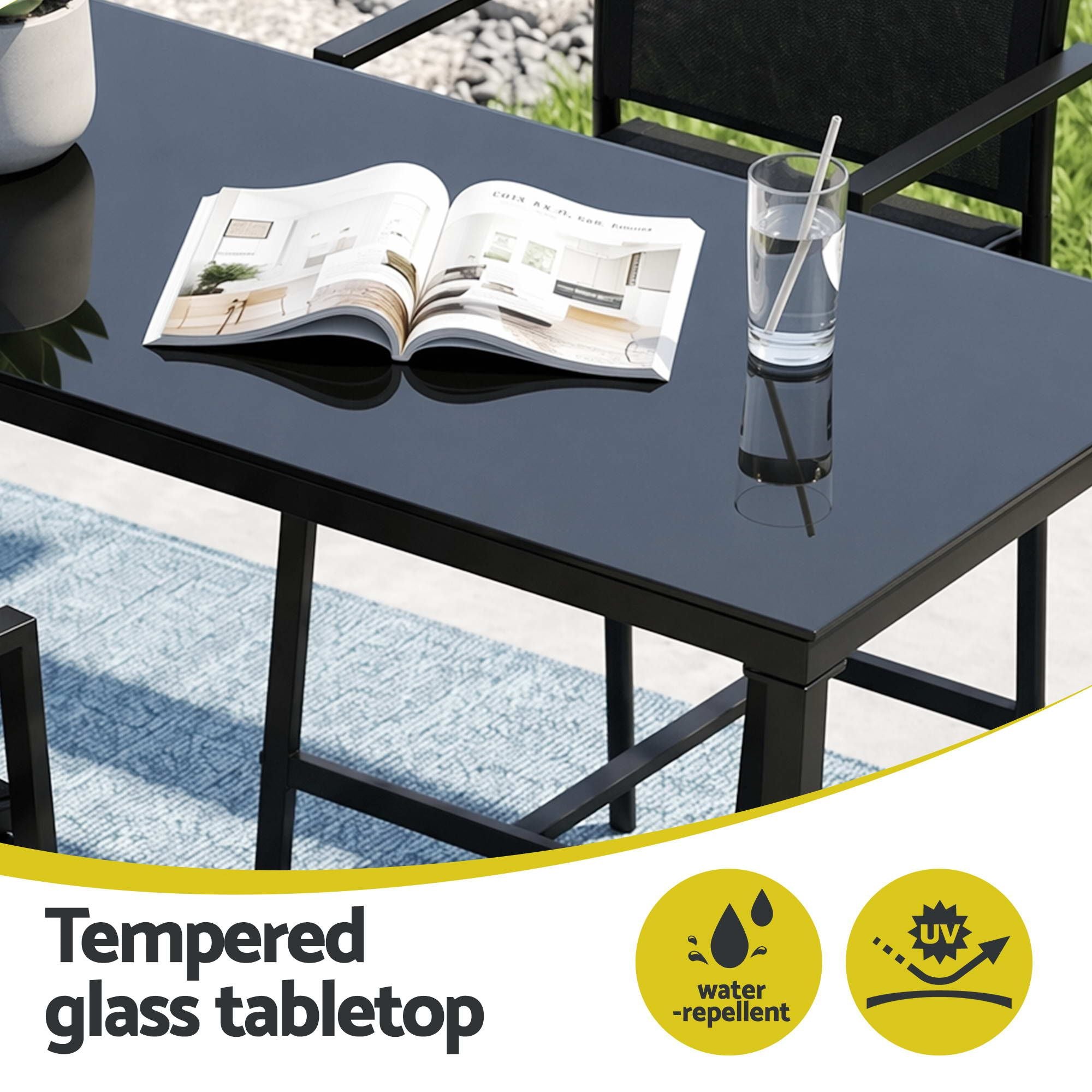 7-Piece Outdoor Steel Bar Set with Table and Stools - Black - Furniture > Bar Stools & Chairs > Table & Bar Stools - Rivercity House & Home Co. (ABN 18 642 972 209) - Affordable Modern Furniture Australia
