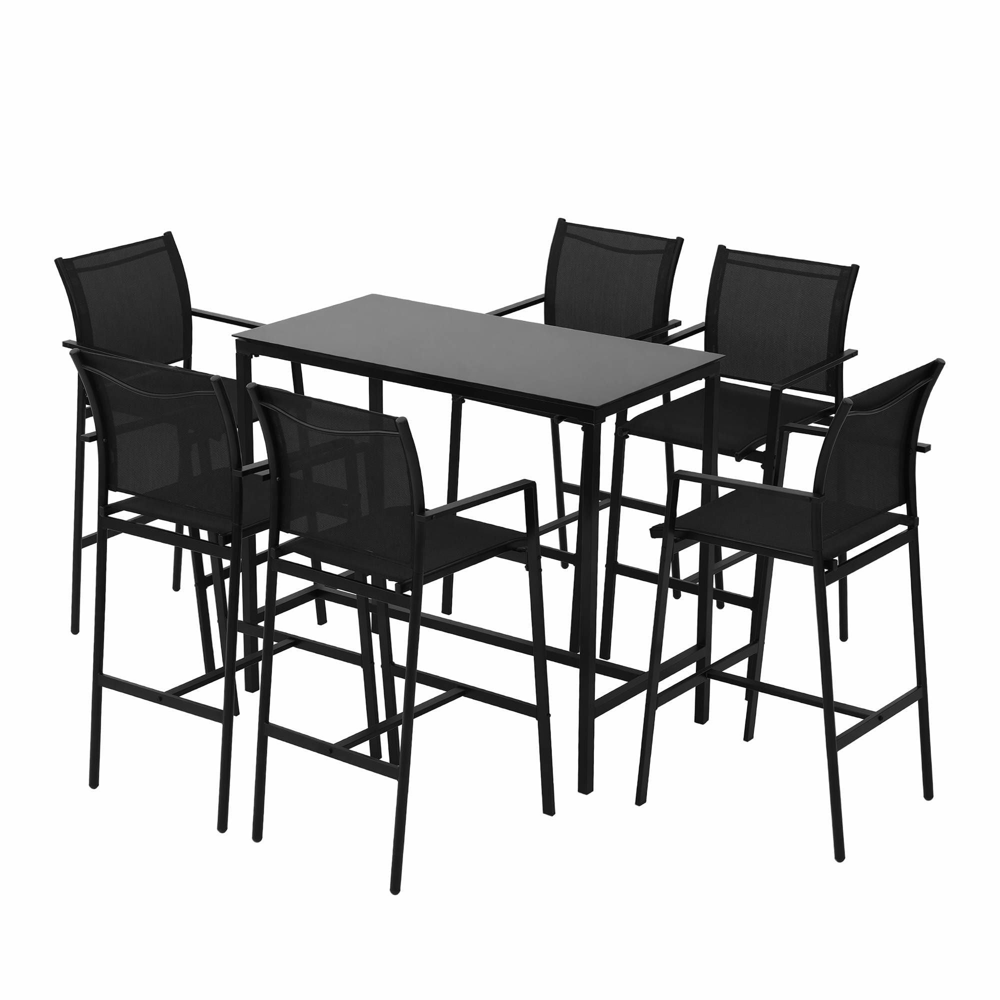 7-Piece Outdoor Steel Bar Set with Table and Stools - Black - Furniture > Bar Stools & Chairs > Table & Bar Stools - Rivercity House & Home Co. (ABN 18 642 972 209) - Affordable Modern Furniture Australia