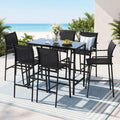 7-Piece Outdoor Steel Bar Set with Table and Stools - Black