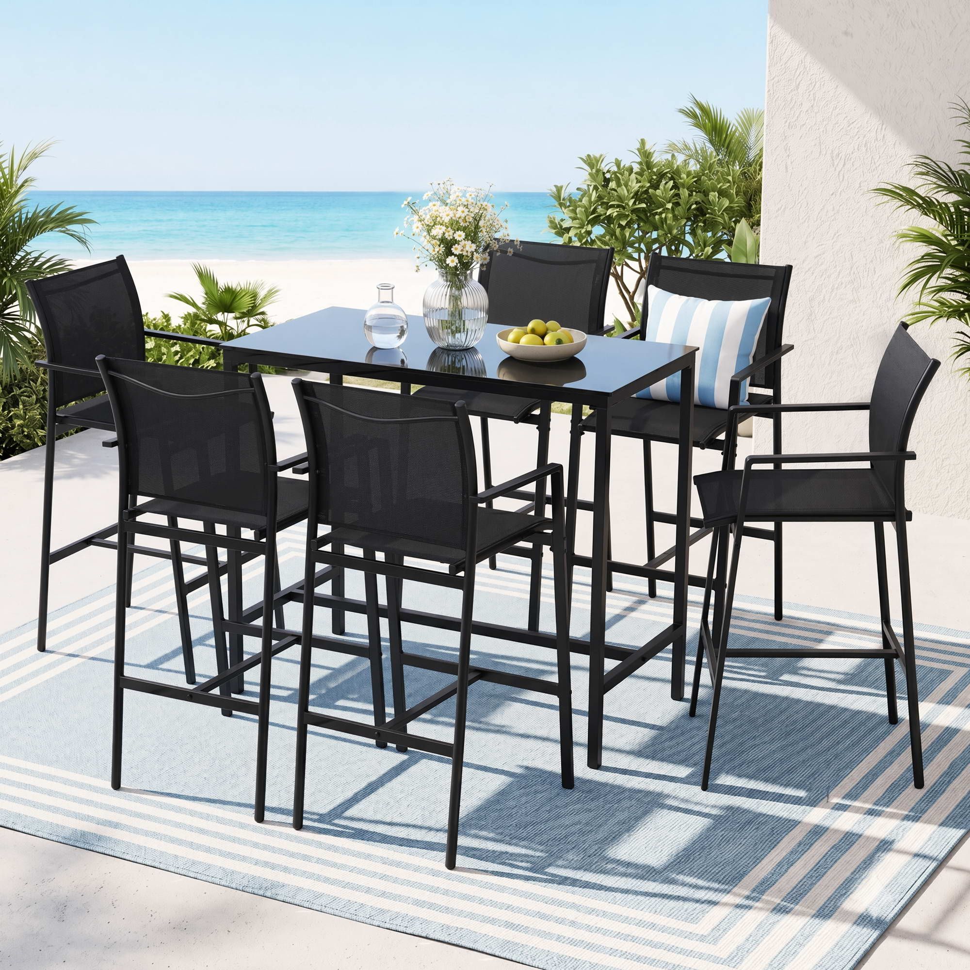 7-Piece Outdoor Steel Bar Set with Table and Stools - Black - Furniture > Bar Stools & Chairs > Table & Bar Stools - Rivercity House & Home Co. (ABN 18 642 972 209) - Affordable Modern Furniture Australia