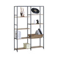 7 Shelf Rustic Wood and Steel Bookcase Display Shelf - Brown