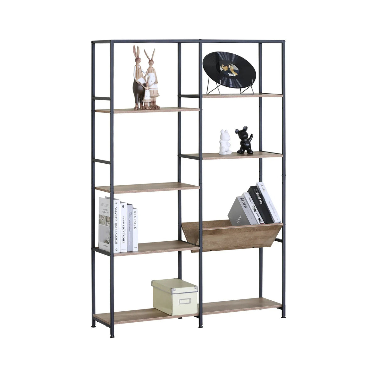 7 Shelf Rustic Wood and Steel Bookcase Display Shelf - Brown - Furniture > Living Room > Bookcases & Shelves - Rivercity House & Home Co. (ABN 18 642 972 209) - Affordable Modern Furniture Australia