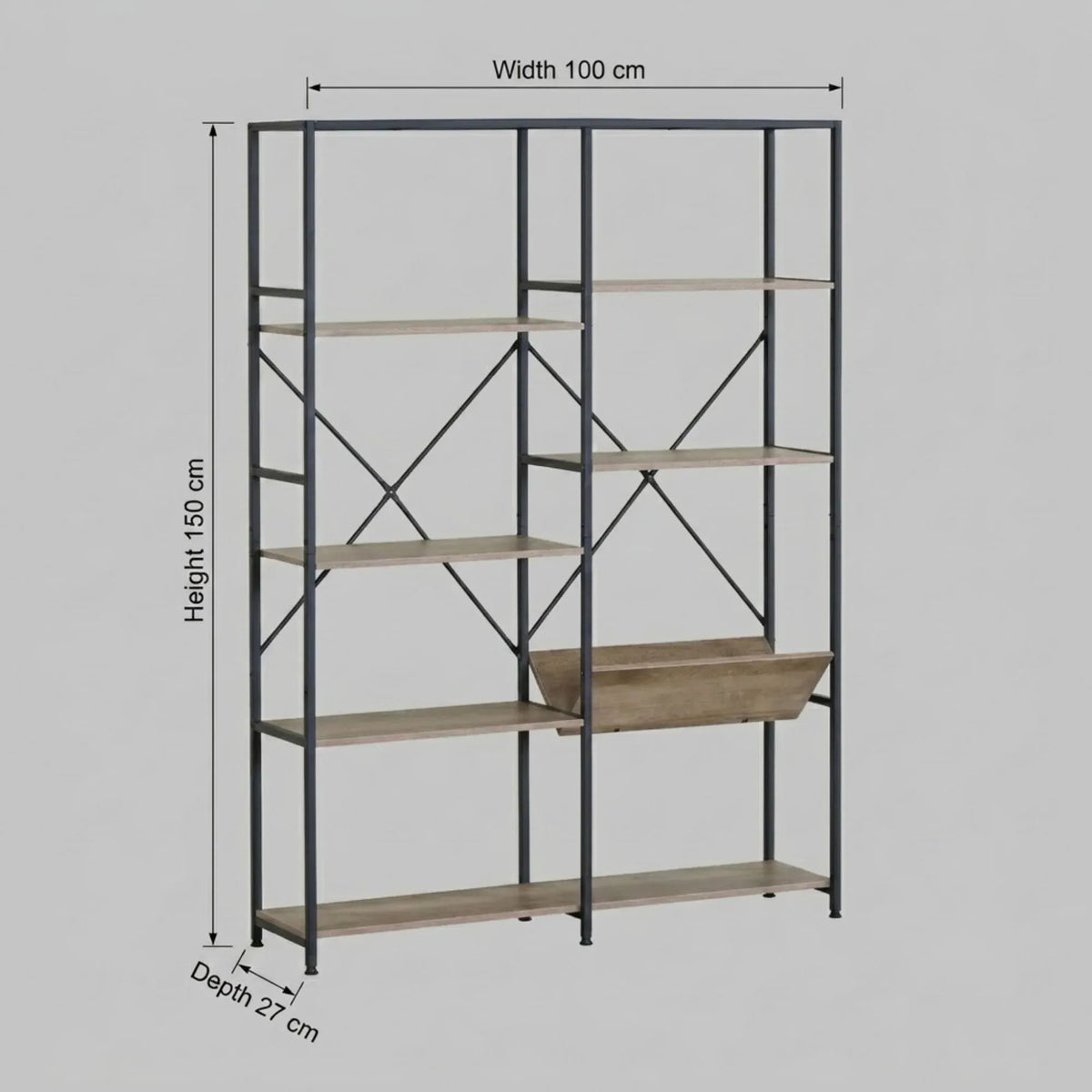 7 Shelf Rustic Wood and Steel Bookcase Display Shelf - Brown - Furniture > Living Room > Bookcases & Shelves - Rivercity House & Home Co. (ABN 18 642 972 209) - Affordable Modern Furniture Australia