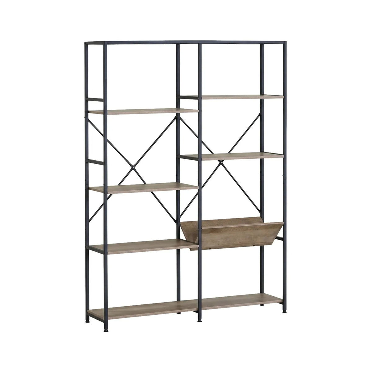 7 Shelf Rustic Wood and Steel Bookcase Display Shelf - Brown - Furniture > Living Room > Bookcases & Shelves - Rivercity House & Home Co. (ABN 18 642 972 209) - Affordable Modern Furniture Australia