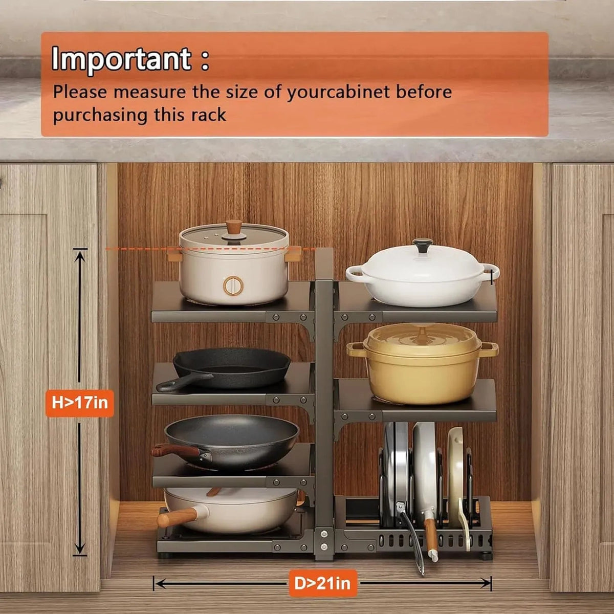 7 Tier Adjustable Heavy Duty Pan Organiser Rack for Kitchen - Black - Home & Garden > Kitchenware > Food Storage - Rivercity House & Home Co. (ABN 18 642 972 209) - Affordable Modern Furniture Australia