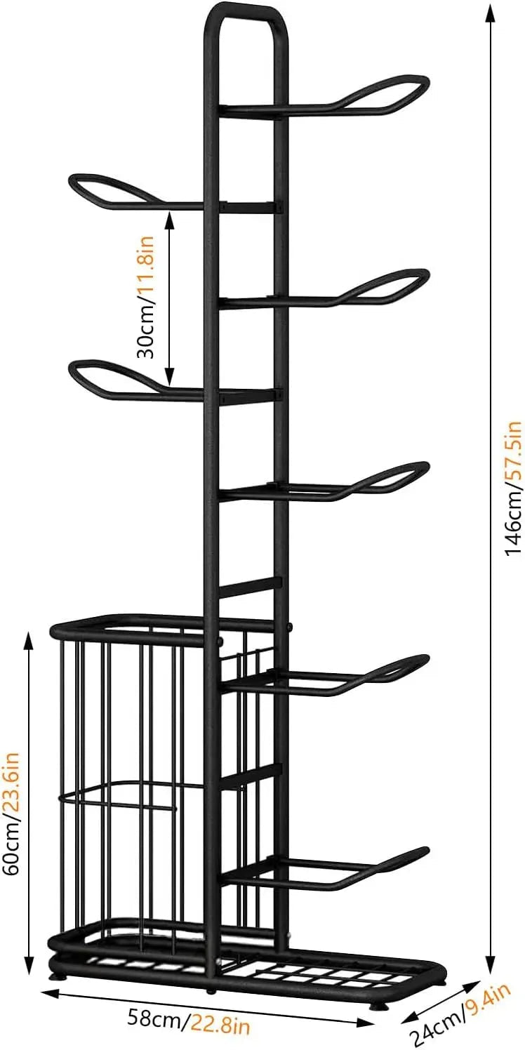 7 Tier Ball Storage Rack with Side Basket Sports Organiser - Black - Home & Garden > Storage > Storage Boxes - Rivercity House & Home Co. (ABN 18 642 972 209) - Affordable Modern Furniture Australia