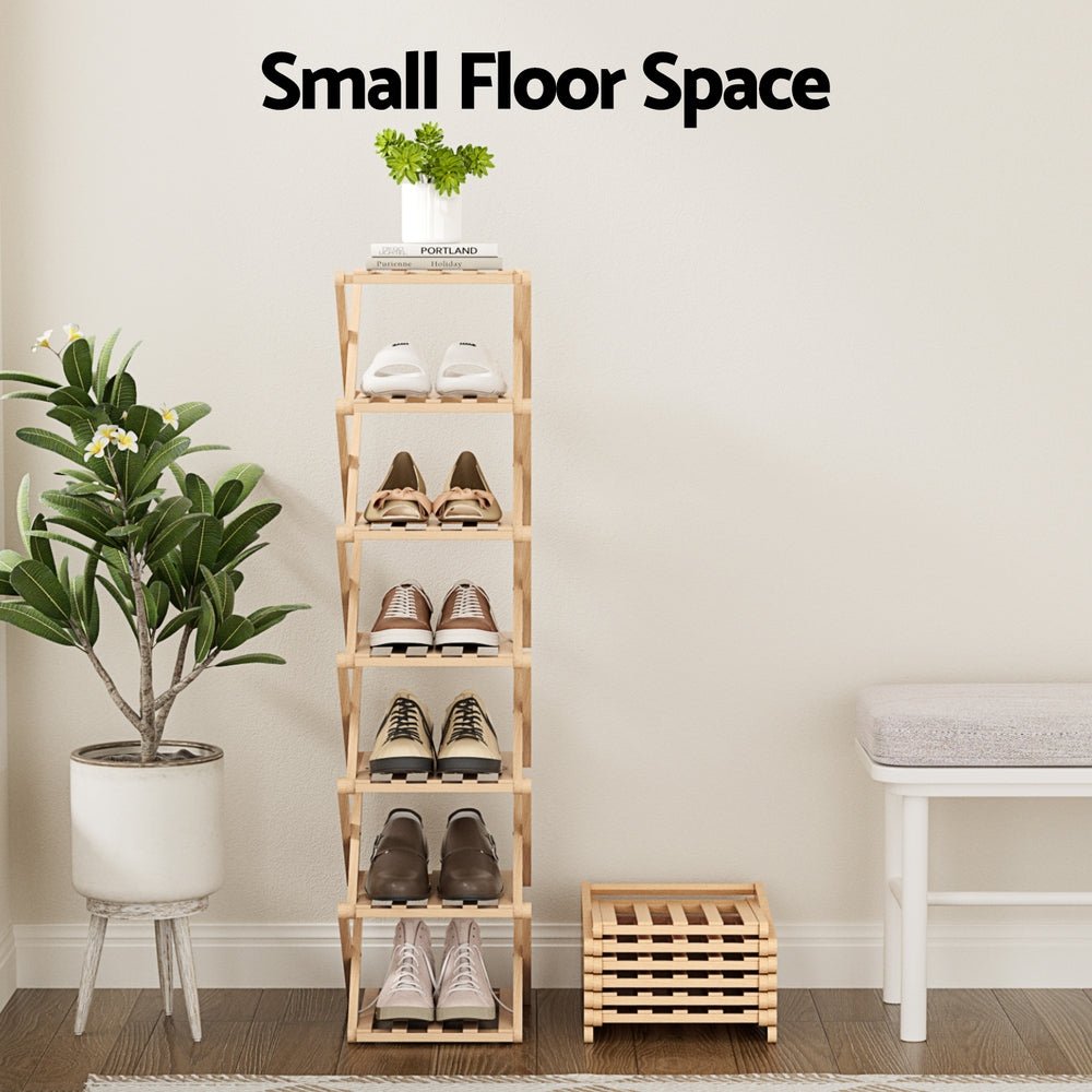 7 Tier Foldable Bamboo Shoe Rack Organizer for Entryway - Pine - Furniture > Living Room > Shoe Storage - Rivercity House & Home Co. (ABN 18 642 972 209) - Affordable Modern Furniture Australia