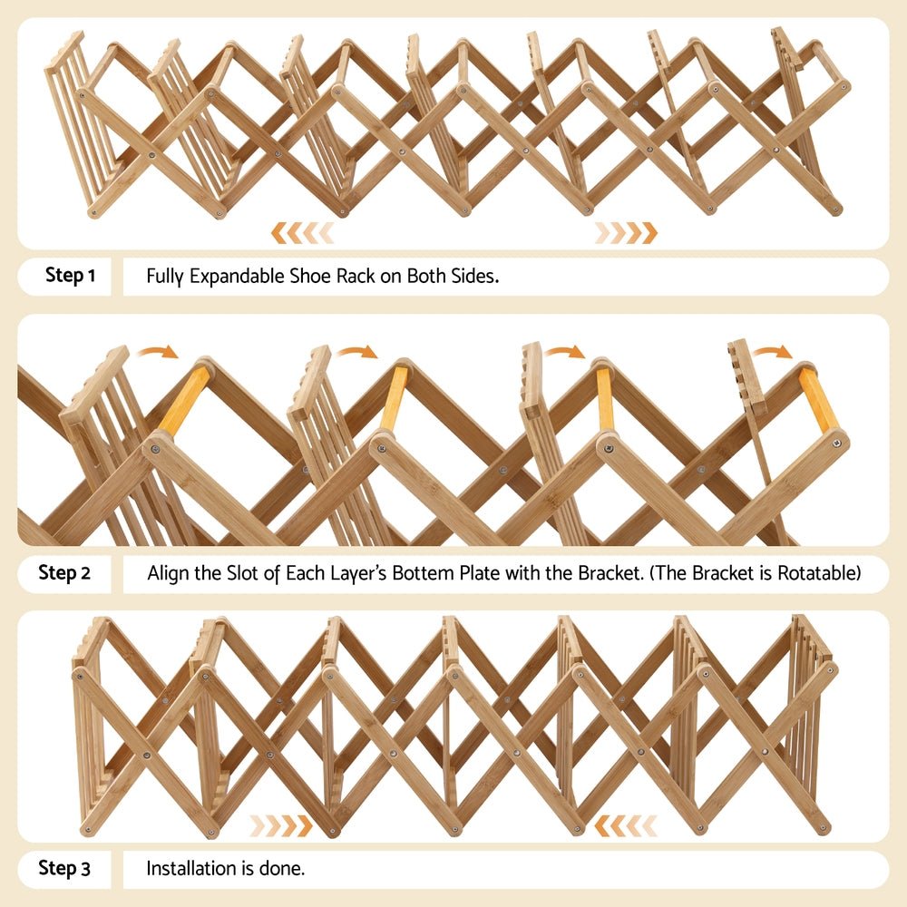 7 Tier Foldable Bamboo Shoe Rack Organizer for Entryway - Pine - Furniture > Living Room > Shoe Storage - Rivercity House & Home Co. (ABN 18 642 972 209) - Affordable Modern Furniture Australia