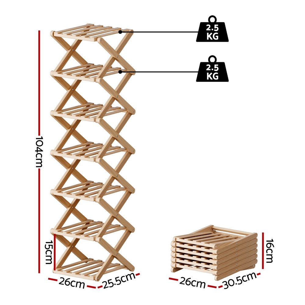 7 Tier Foldable Bamboo Shoe Rack Organizer for Entryway - Pine - Furniture > Living Room > Shoe Storage - Rivercity House & Home Co. (ABN 18 642 972 209) - Affordable Modern Furniture Australia