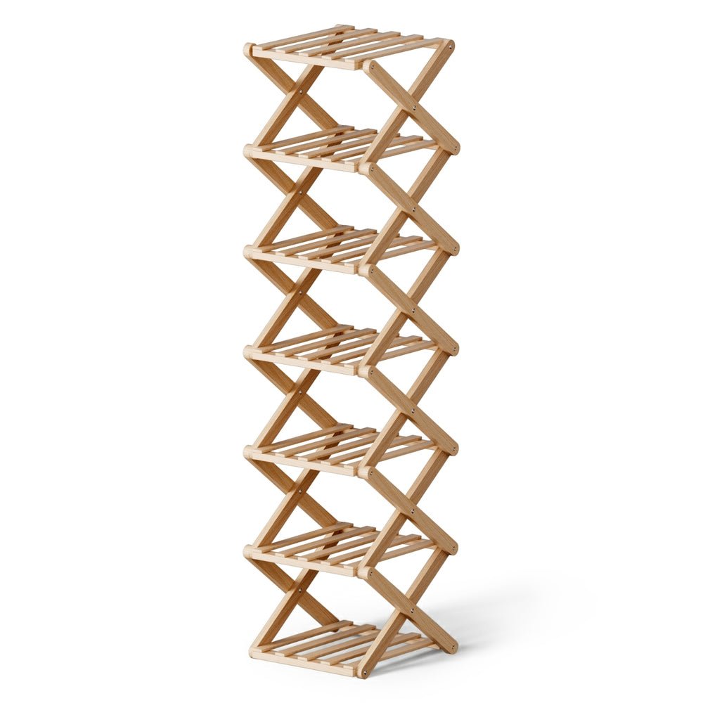 7 Tier Foldable Bamboo Shoe Rack Organizer for Entryway - Pine - Furniture > Living Room > Shoe Storage - Rivercity House & Home Co. (ABN 18 642 972 209) - Affordable Modern Furniture Australia