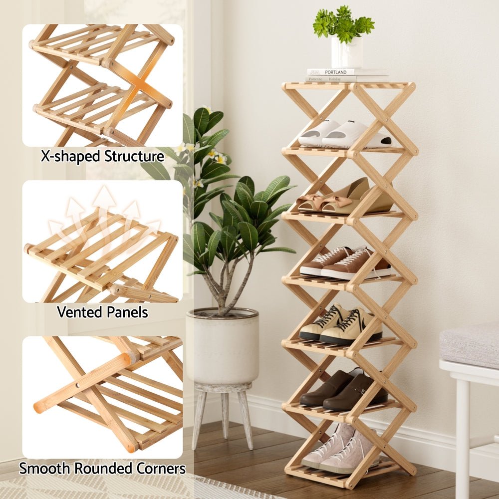 7 Tier Foldable Bamboo Shoe Rack Organizer for Entryway - Pine - Furniture > Living Room > Shoe Storage - Rivercity House & Home Co. (ABN 18 642 972 209) - Affordable Modern Furniture Australia