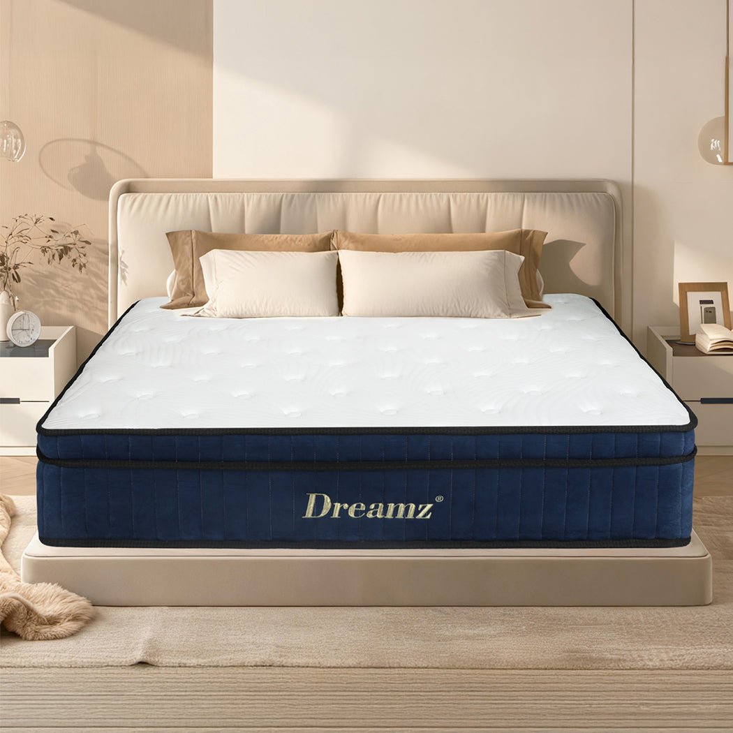 7 Zone Medium Firm Double Pocket Spring Mattress - White and Blue - Rivercity House & Home Co. (ABN 18 642 972 209) - Affordable Modern Furniture Australia