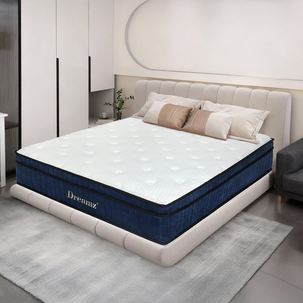 7 Zone Medium Firm King Pocket Spring Mattress 34cm Profile - White and Blue - Rivercity House & Home Co. (ABN 18 642 972 209) - Affordable Modern Furniture Australia