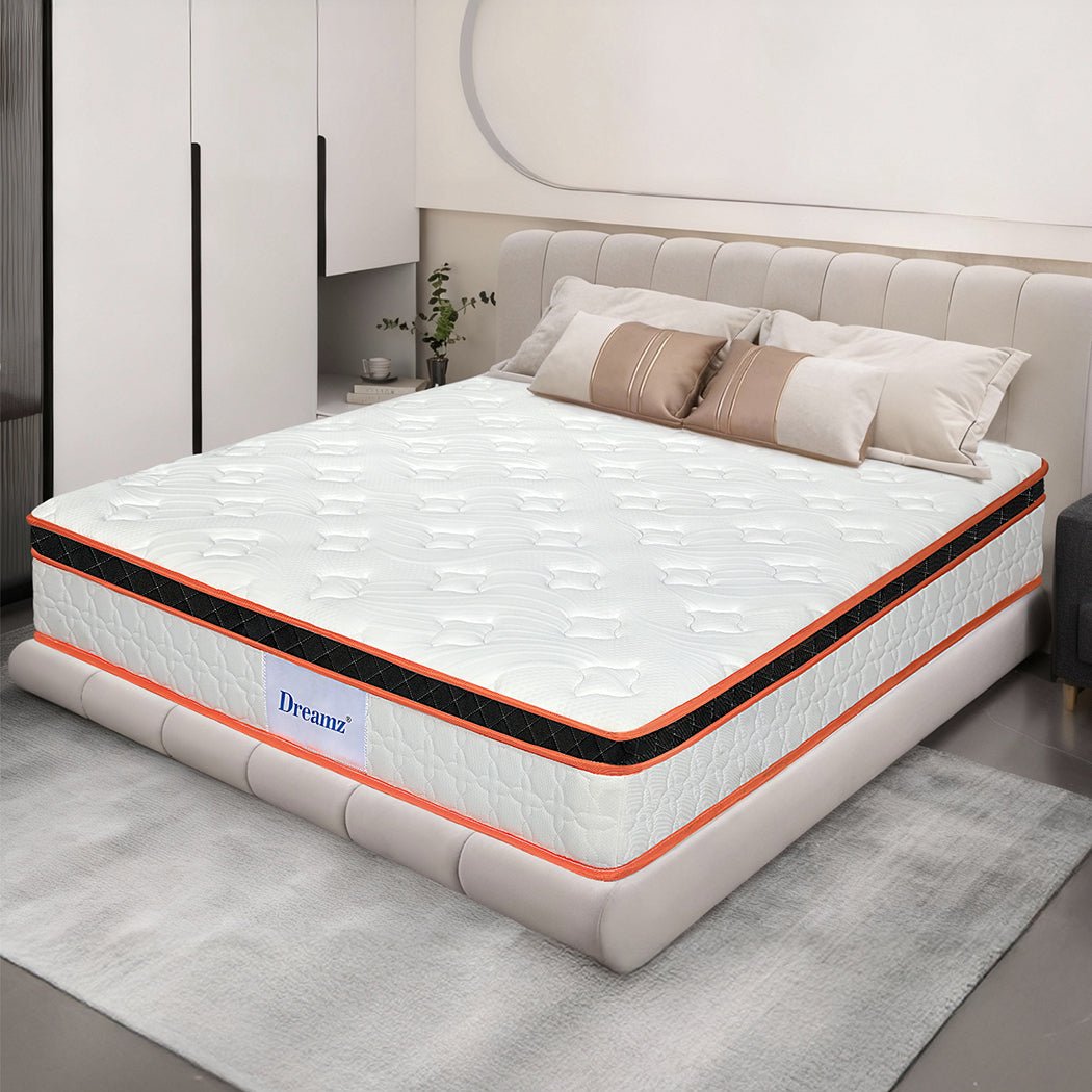 7 Zone Medium Firm Queen Pocket Spring Mattress - White, Orange, Black - Rivercity House & Home Co. (ABN 18 642 972 209) - Affordable Modern Furniture Australia