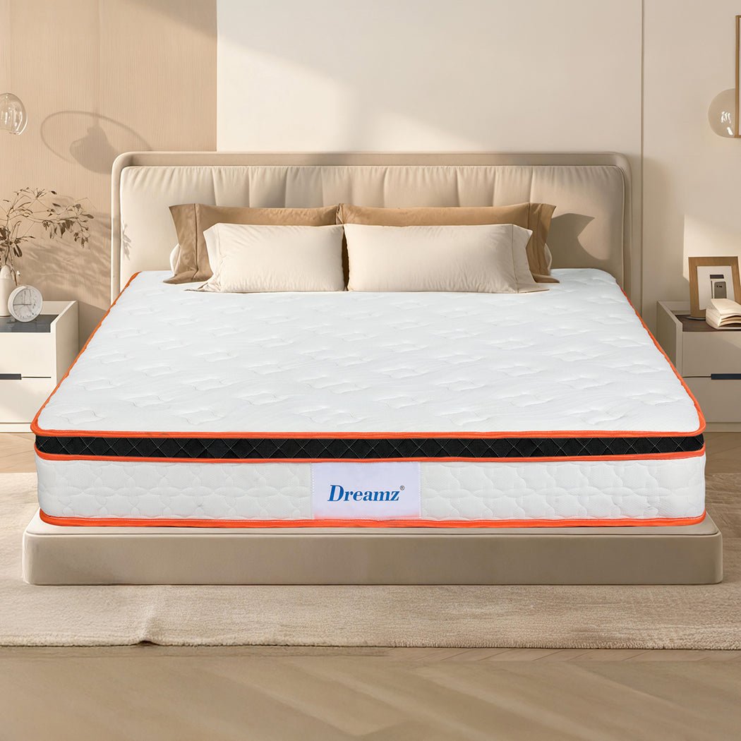 7 Zone Medium Firm Queen Pocket Spring Mattress - White, Orange, Black - Rivercity House & Home Co. (ABN 18 642 972 209) - Affordable Modern Furniture Australia
