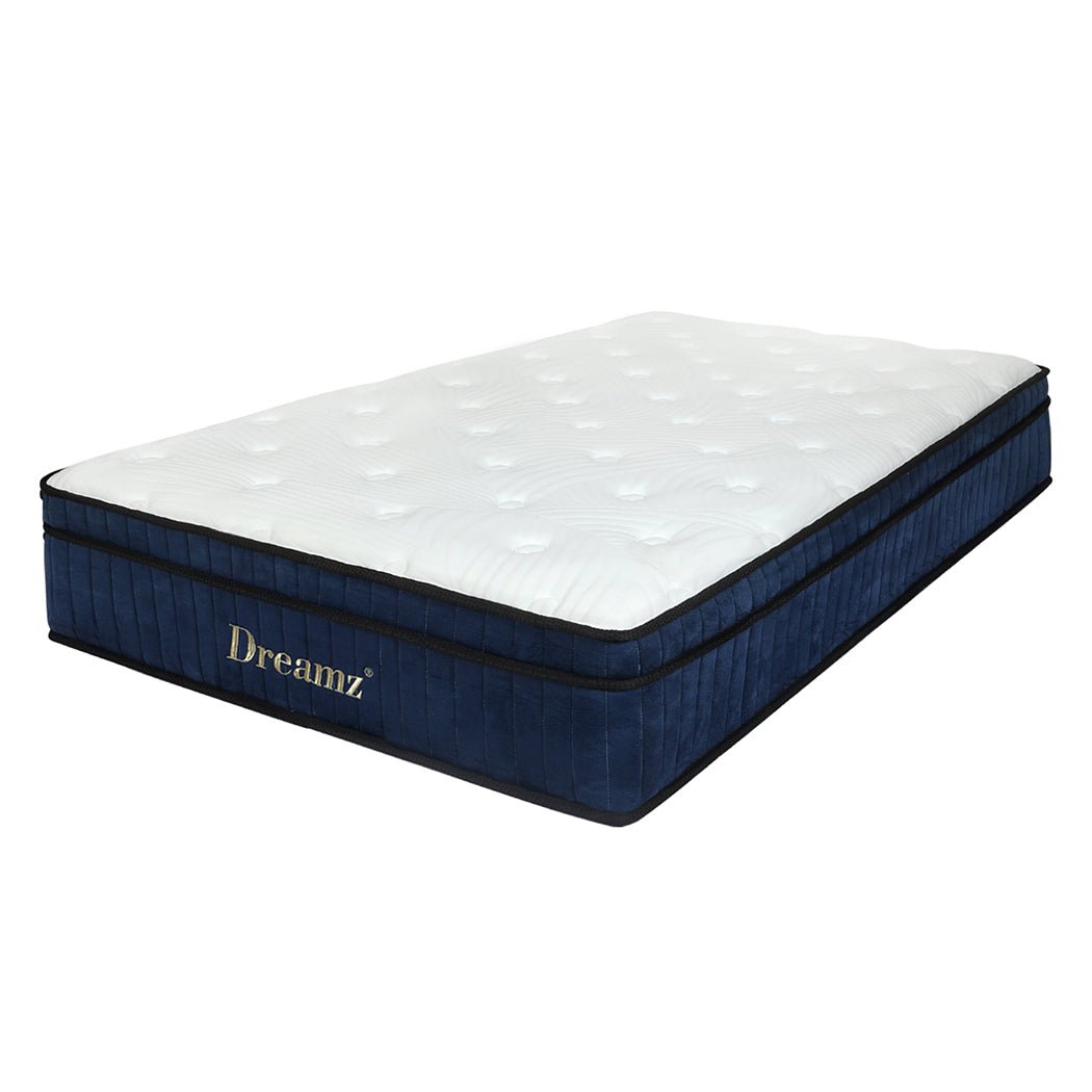 7 Zone Medium Firm Single Pocket Spring Mattress 34cm Profile - White and Blue - Rivercity House & Home Co. (ABN 18 642 972 209) - Affordable Modern Furniture Australia