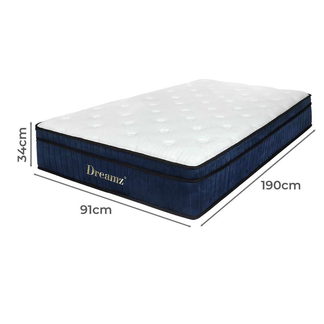7 Zone Medium Firm Single Pocket Spring Mattress 34cm Profile - White and Blue - Rivercity House & Home Co. (ABN 18 642 972 209) - Affordable Modern Furniture Australia