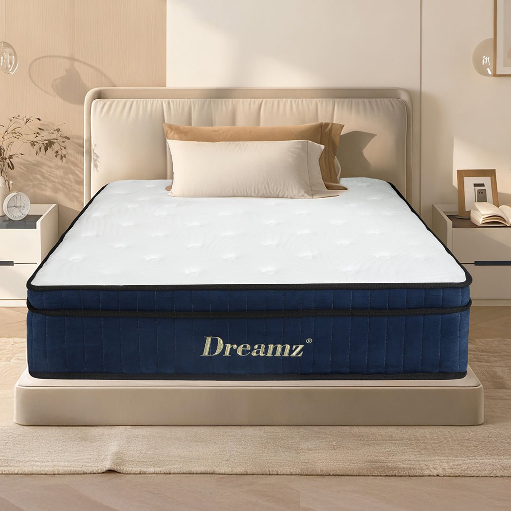 7 Zone Medium Firm Single Pocket Spring Mattress 34cm Profile - White and Blue - Rivercity House & Home Co. (ABN 18 642 972 209) - Affordable Modern Furniture Australia