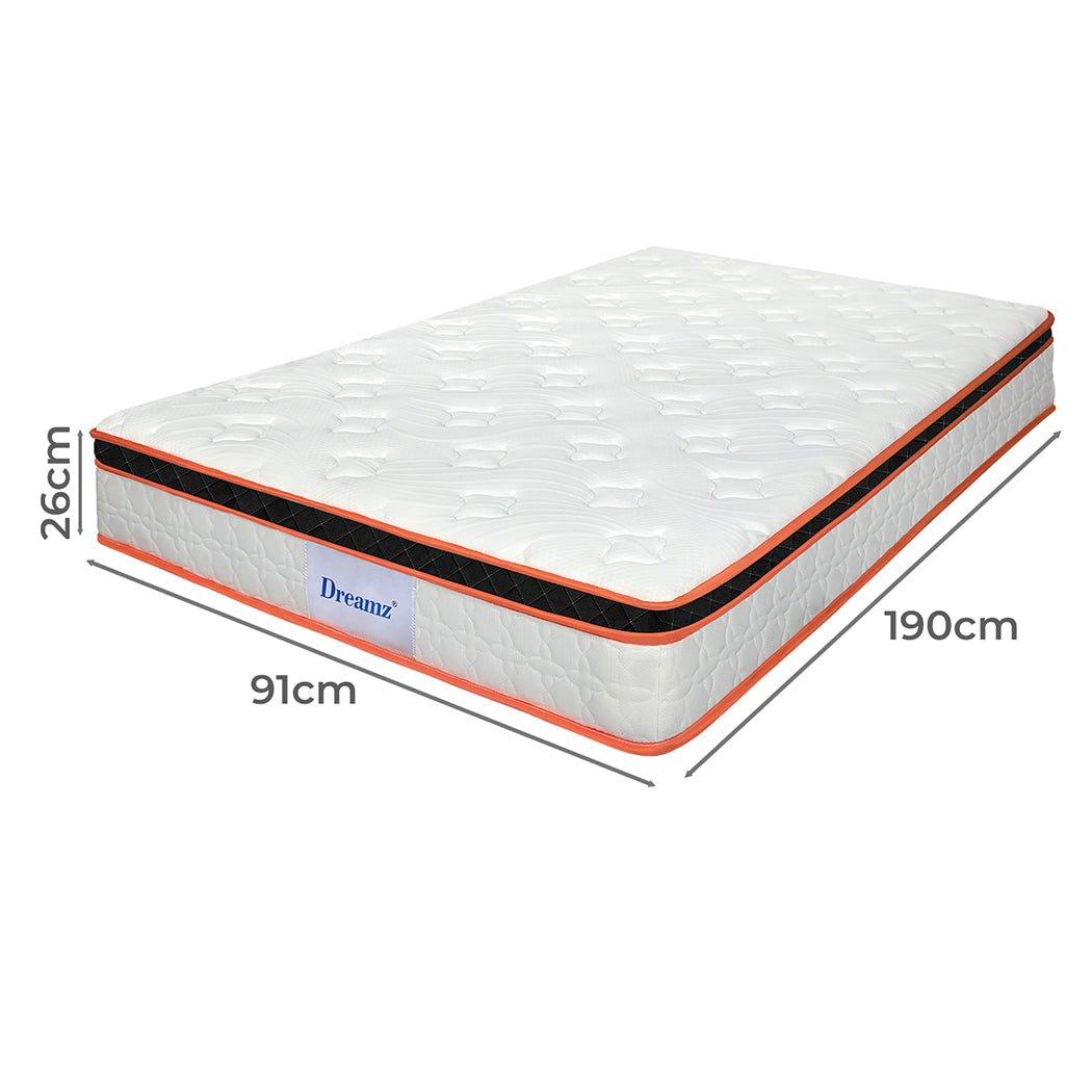 7 Zone Medium Firm Single Pocket Spring Mattress - White, Orange, Black - Rivercity House & Home Co. (ABN 18 642 972 209) - Affordable Modern Furniture Australia