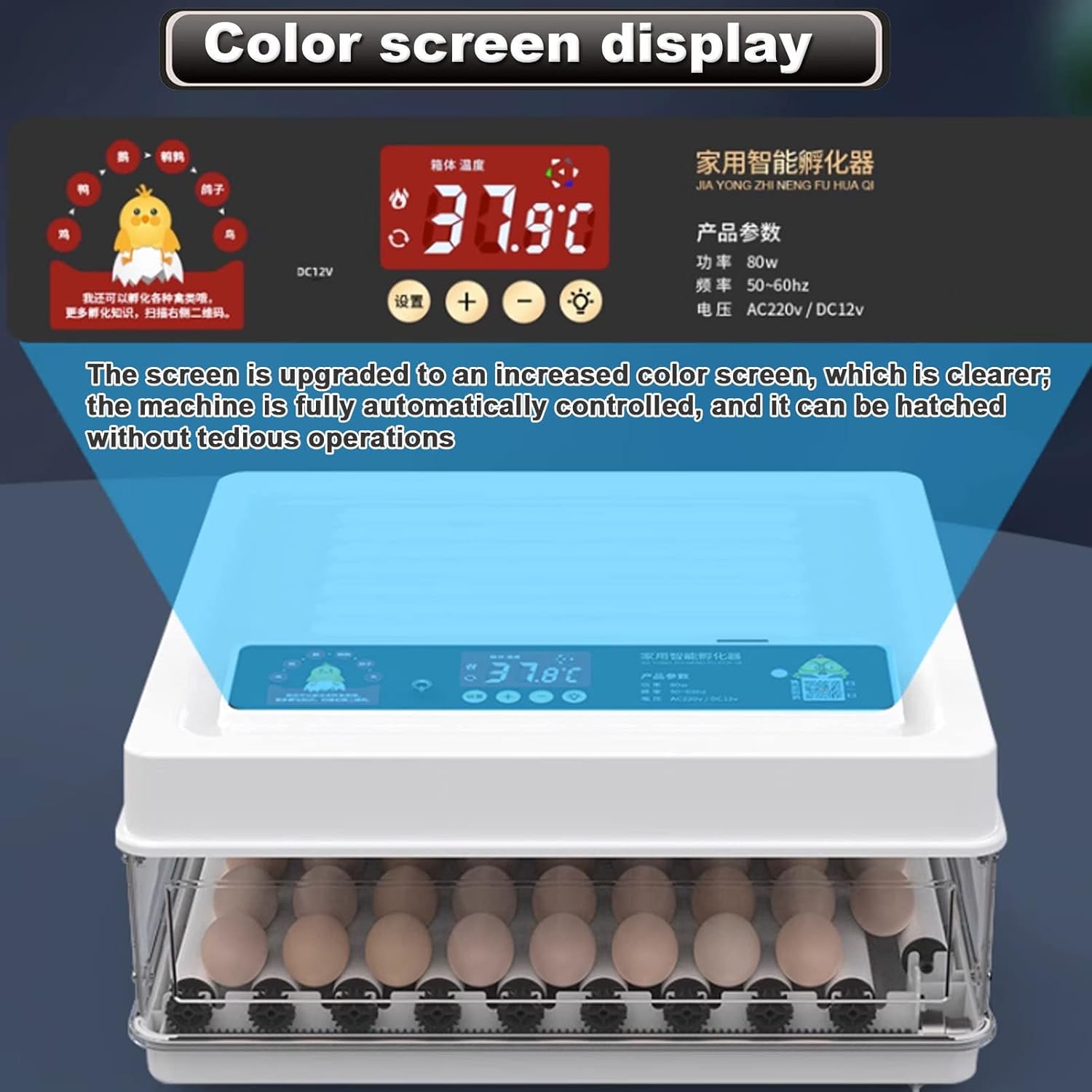 70 Egg Incubator with Automatic Turning, LED Display, Humidity & Temperature Control, Auto Water System & Built - in Egg Candler - Black - Appliances > Aroma Diffusers & Humidifiers > Humidifiers - Rivercity House & Home Co. (ABN 18 642 972 209) - Affordable Modern Furniture Australia
