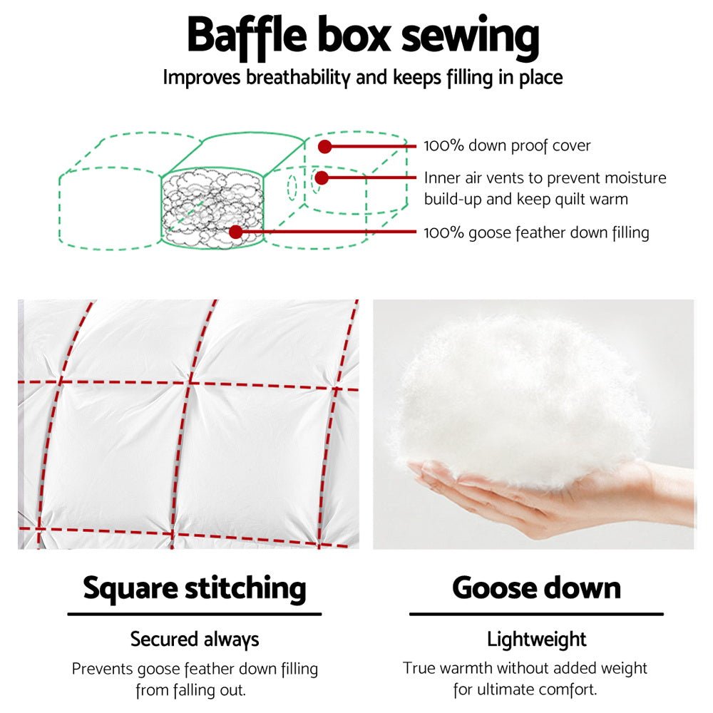 700GSM Goose Down Feather Quilt Double - White - Home & Garden > Bedding > Quilts & Duvets - Rivercity House & Home Co. (ABN 18 642 972 209) - Affordable Modern Furniture Australia