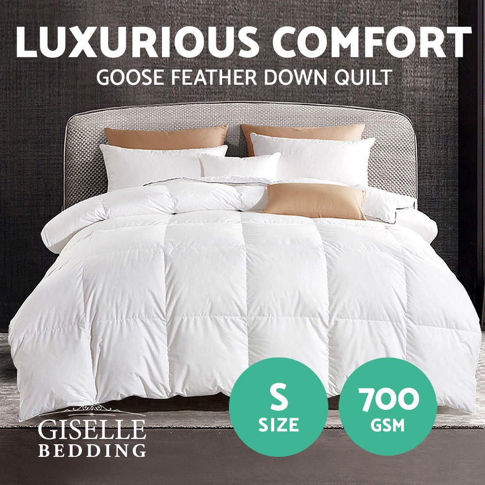 700GSM Goose Down Feather Quilt Single - White - Home & Garden > Bedding > Quilts & Duvets - Rivercity House & Home Co. (ABN 18 642 972 209) - Affordable Modern Furniture Australia