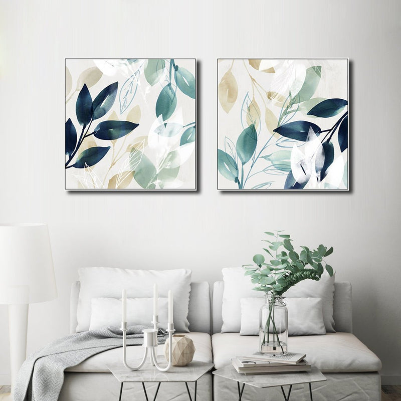 70cmx70cm Watercolour style leaves 2 Sets White Frame Canvas Wall Art - Home & Garden > Wall Art - Rivercity House & Home Co. (ABN 18 642 972 209) - Affordable Modern Furniture Australia