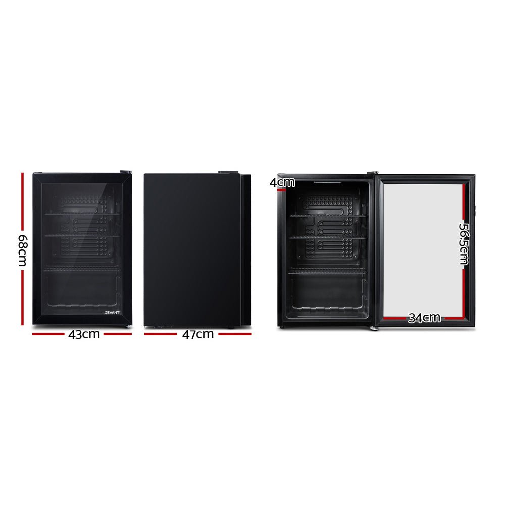 70L Bar Fridge Glass Door w/Light Black - Appliances > Fridges & Freezers > Fridges - Rivercity House & Home Co. (ABN 18 642 972 209) - Affordable Modern Furniture Australia