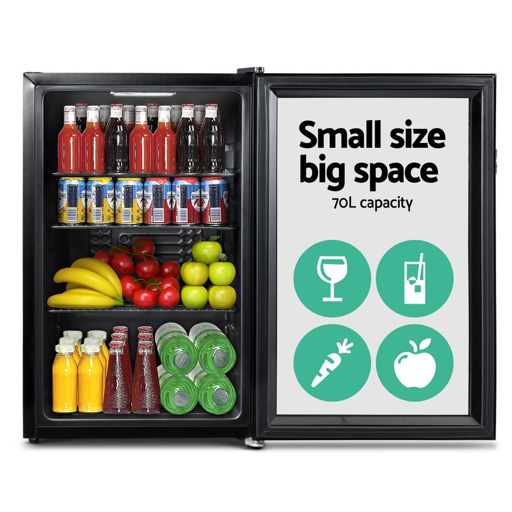 70L Bar Fridge Glass Door w/Light Black - Appliances > Fridges & Freezers > Fridges - Rivercity House & Home Co. (ABN 18 642 972 209) - Affordable Modern Furniture Australia