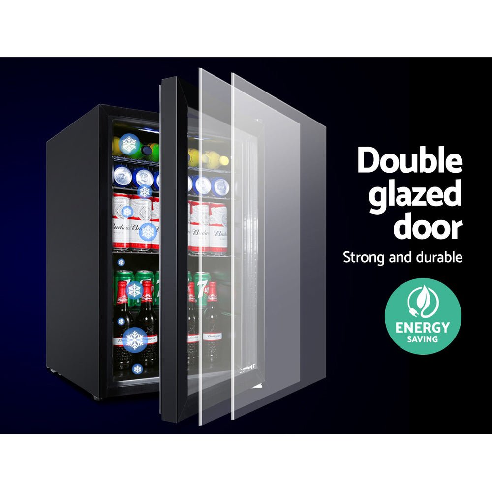 70L Bar Fridge Glass Door w/Light Black - Appliances > Fridges & Freezers > Fridges - Rivercity House & Home Co. (ABN 18 642 972 209) - Affordable Modern Furniture Australia