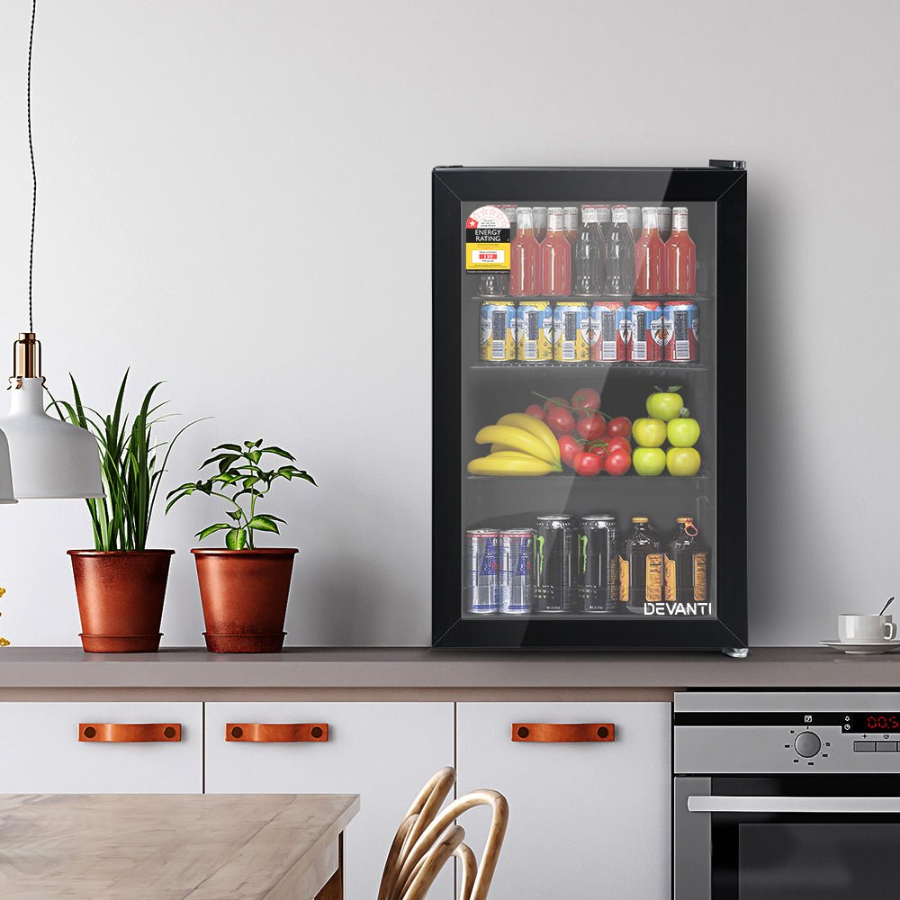 70L Bar Fridge Glass Door w/Light Black - Appliances > Fridges & Freezers > Fridges - Rivercity House & Home Co. (ABN 18 642 972 209) - Affordable Modern Furniture Australia