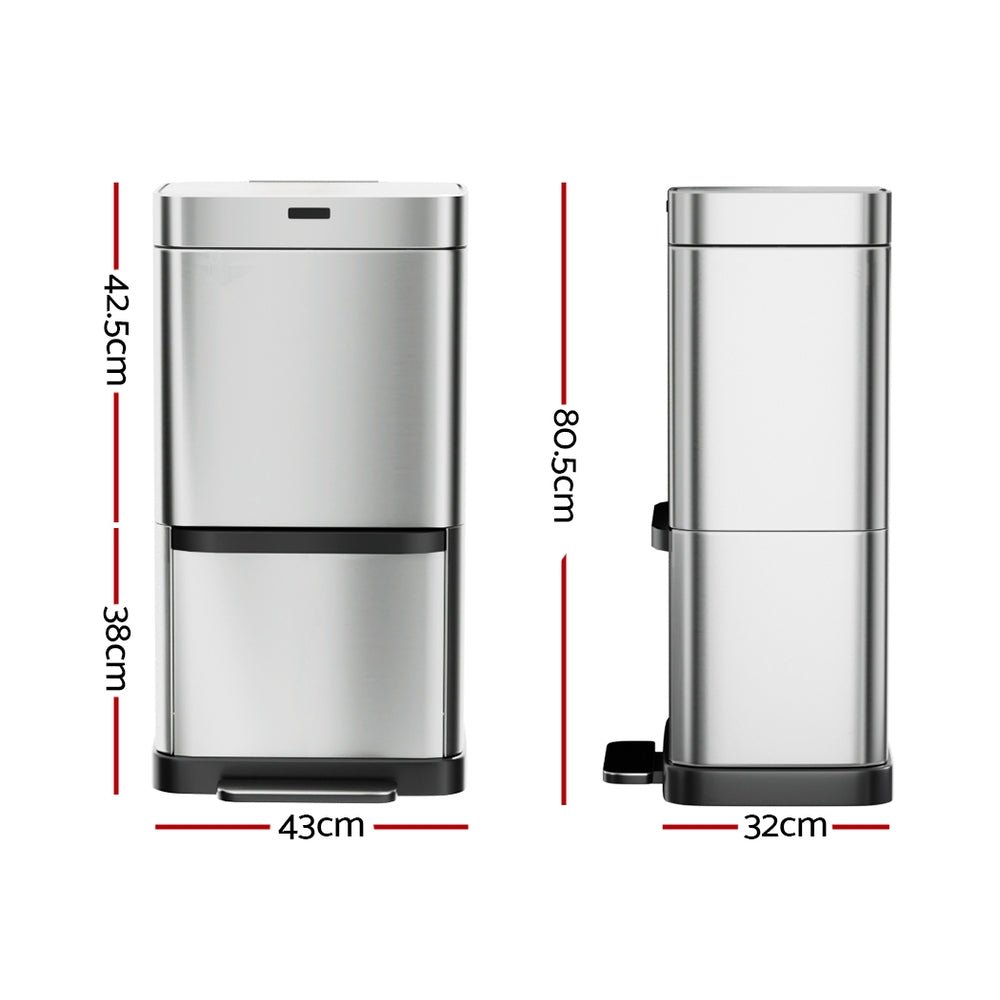 70L Motion Sensor Bin Pedal Bins Automatic Siver - Home & Garden > Kitchen Bins > Automatic Bins - Rivercity House & Home Co. (ABN 18 642 972 209) - Affordable Modern Furniture Australia