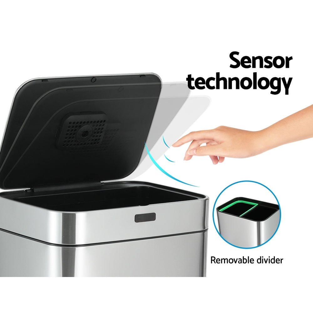 70L Motion Sensor Bin Pedal Bins Automatic Siver - Home & Garden > Kitchen Bins > Automatic Bins - Rivercity House & Home Co. (ABN 18 642 972 209) - Affordable Modern Furniture Australia