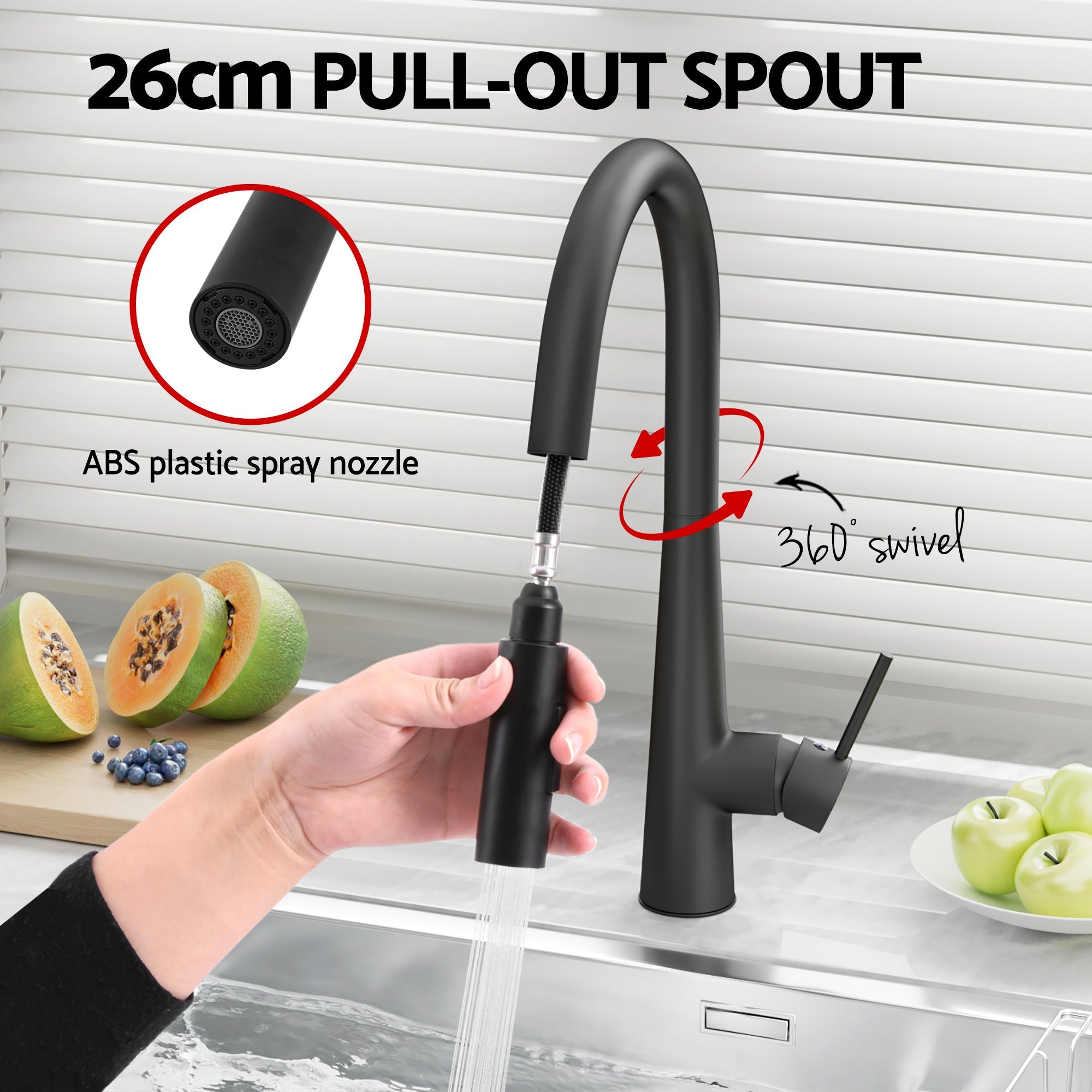 70x45cm Stainless Steel Single Bowl Kitchen Sink with Pull - Out Mixer Tap - Black - Furniture > Dining > Kitchen Sinks - Rivercity House & Home Co. (ABN 18 642 972 209) - Affordable Modern Furniture Australia