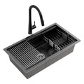 70x45cm Stainless Steel Single Bowl Kitchen Sink with Pull-Out Mixer Tap - Black