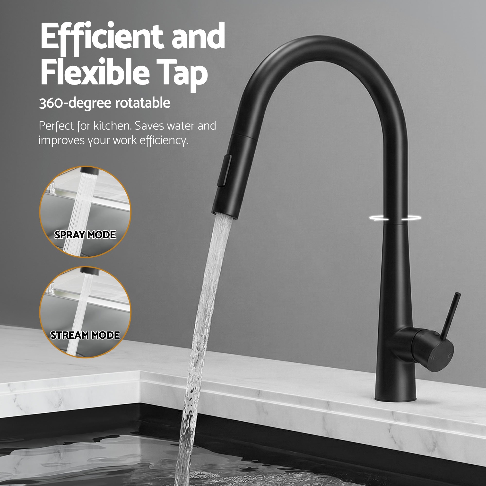 70x45cm Stainless Steel Single Bowl Kitchen Sink with Pull - Out Mixer Tap - Black - Furniture > Dining > Kitchen Sinks - Rivercity House & Home Co. (ABN 18 642 972 209) - Affordable Modern Furniture Australia