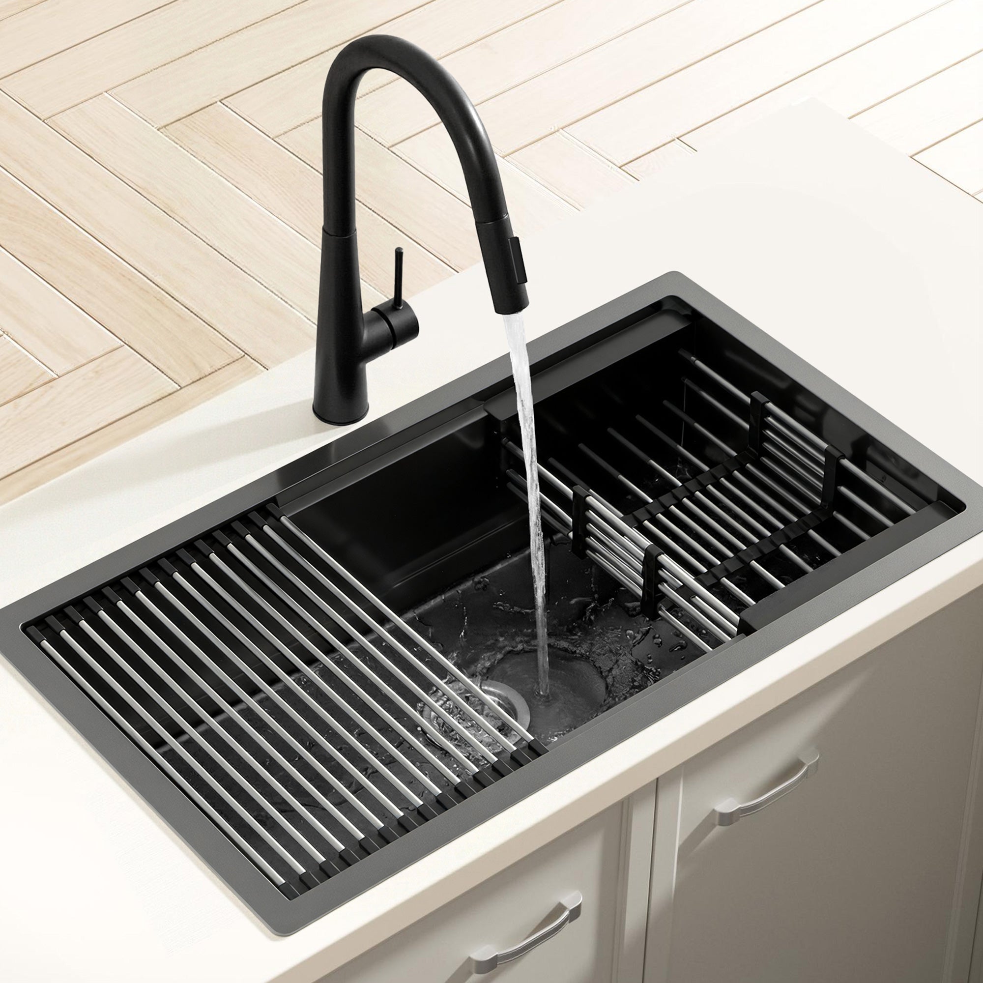 70x45cm Stainless Steel Single Bowl Kitchen Sink with Pull - Out Mixer Tap - Black - Furniture > Dining > Kitchen Sinks - Rivercity House & Home Co. (ABN 18 642 972 209) - Affordable Modern Furniture Australia