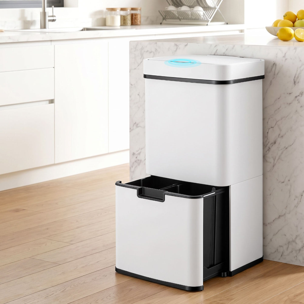 72L Sensor Bin 4-in-1 Compartment Stainless Steel Trash Can - White - Home & Garden > Kitchen Bins > Automatic Bins - Rivercity House & Home Co. (ABN 18 642 972 209) - Affordable Modern Furniture Australia